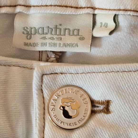 Spartina 449 Womens Ellington Embroidered Frayed Kick Flare Jeans Pearl White 14 - Picture 2 of 12